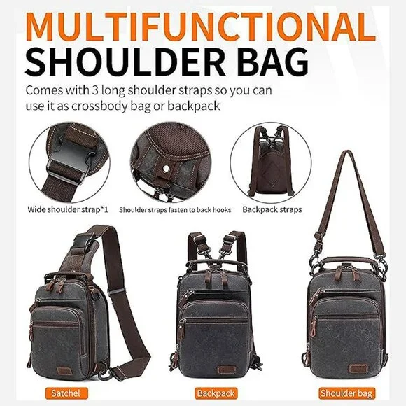 Sling Bag for Men Waxed Canvas Crossbody Bag Chest Bag Water Gray
